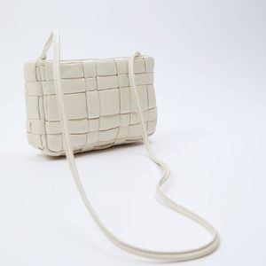Zara Cream Quilted Plaited Leather Crossbody Bag